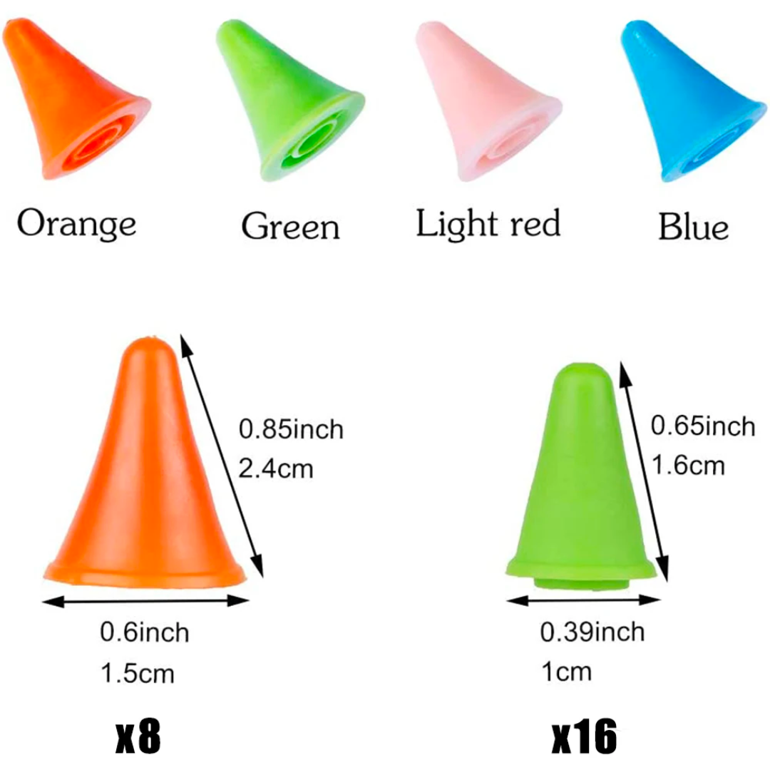 Store your knitting needles securely with our Knitting Needles Point Protectors, available in a set of 25 pieces in vibrant colors: orange, green, light red, and blue. The sizes include Orange (0.85x0.6 inches) and Green (0.65x0.39 inches). This pack contains 8 large and 16 small finger protectors, all thoughtfully packaged within a handy storage box for hassle-free organization.