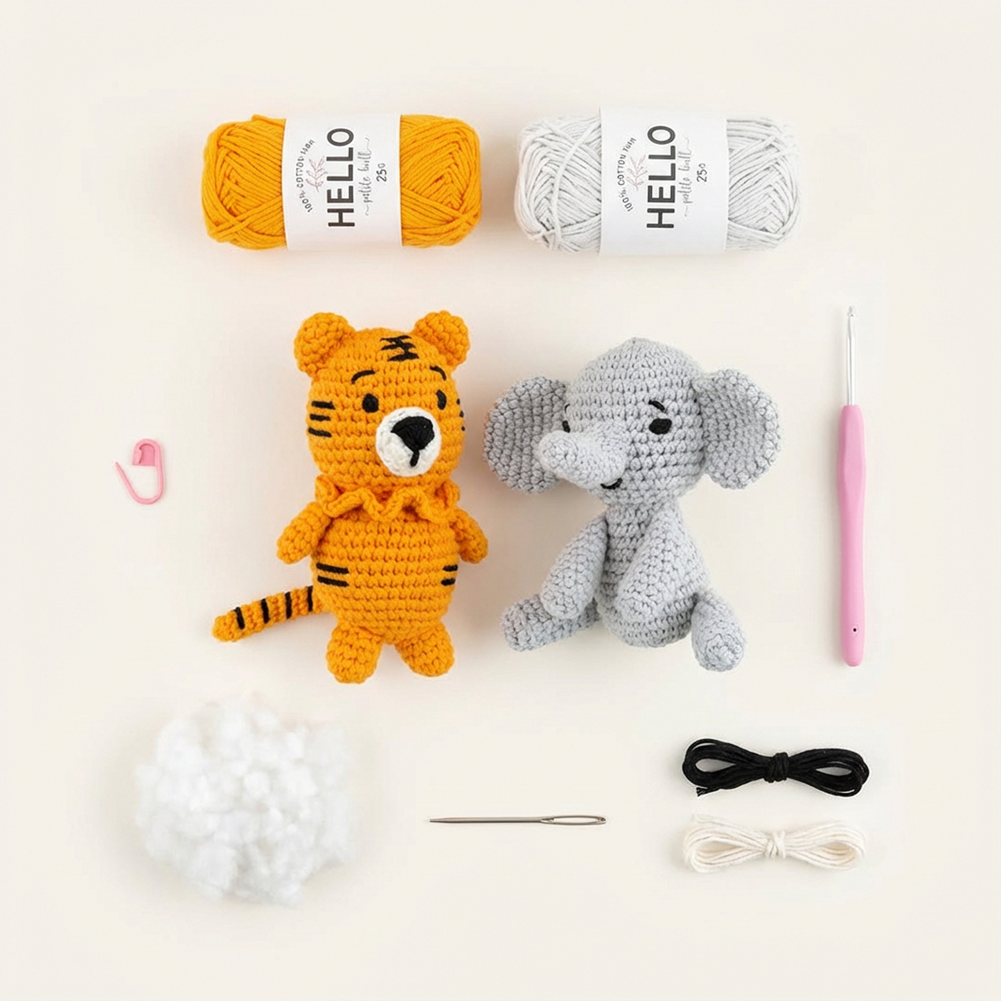 Crochet Amigurumi Kit - Elly the Elephant and Torey the Tiger