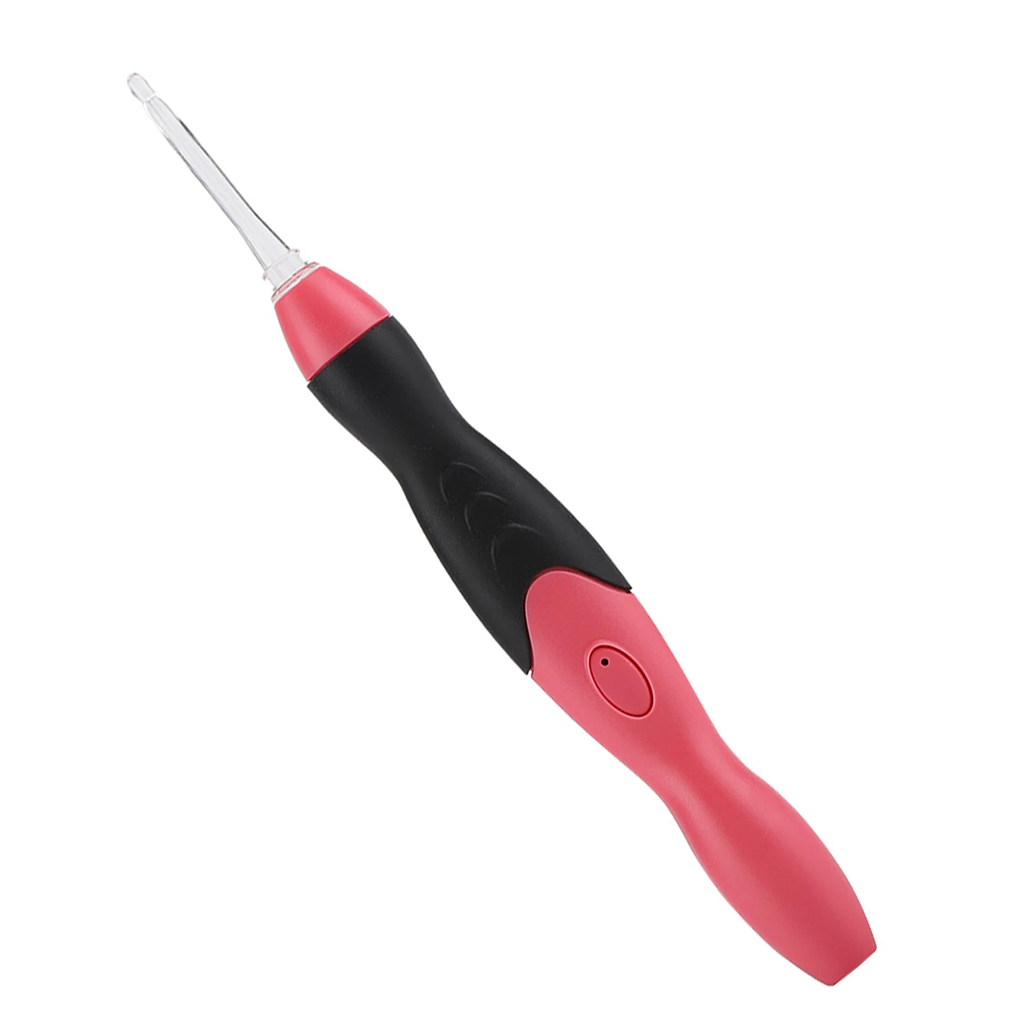 An 11-in-1 rechargeable LED crochet hook set with interchangeable heads, featuring a sleek design and clear tips, displayed against a white background.