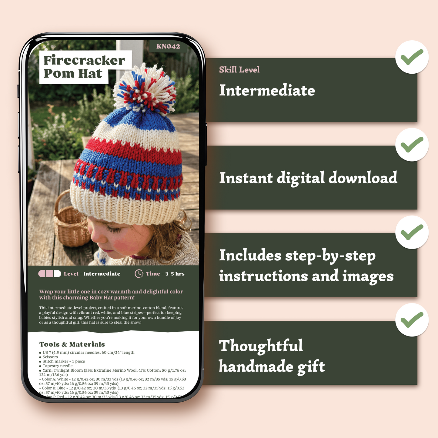 Firecracker Pom Hat Knitting Pattern