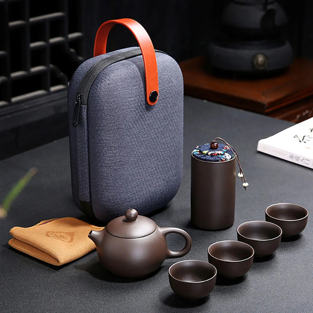 Tea set in carrying case offers