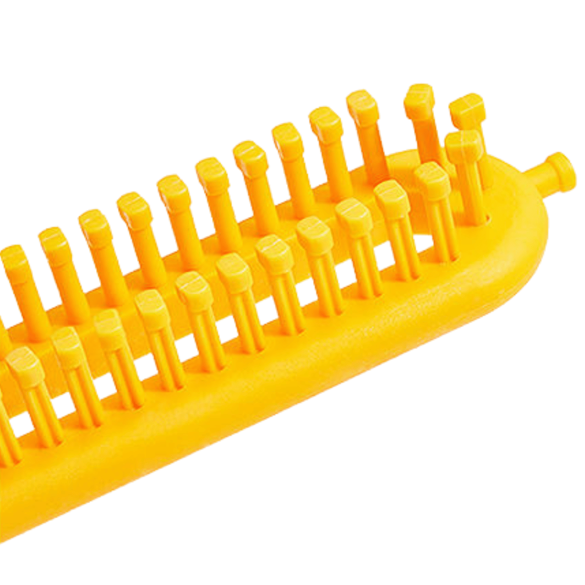 The Knitting Loom Set is a yellow, rectangular beginner-friendly loom with evenly spaced pegs on both sides, ideal for fast knitting and various projects.