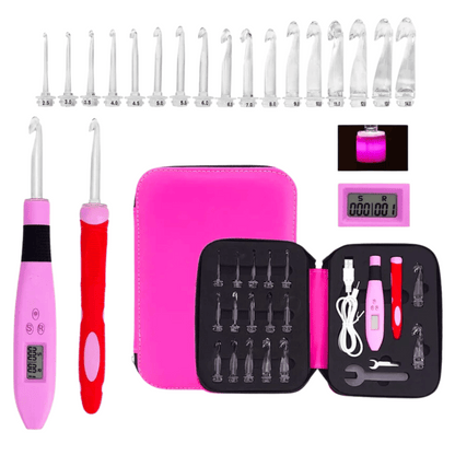 Ergonomic Rechargeable LED Crochet Hook Set with Row Counter