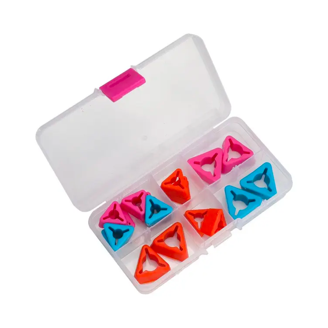 A plastic storage box with compartments containing Knitting Needles Tip Protectors 18pcs.