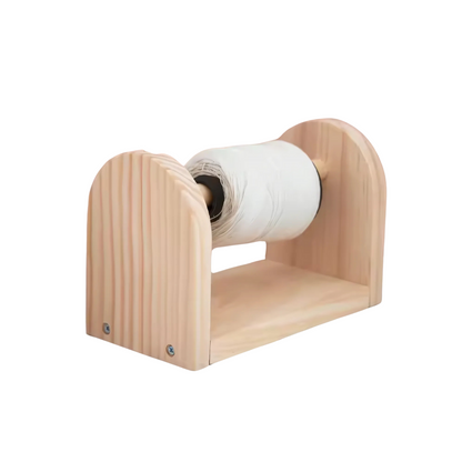 The Wooden Yarn Dispenser is a tabletop holder with effortless rotation, featuring a central rod for holding yarn—ideal for crafting or daily tasks, shown isolated on a white background.