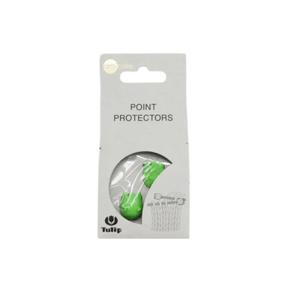 The packaging of the Tulip Rubber Point Protectors Small showcases a visible green product and prominently features the text "POINT PROTECTORS" on the front, offering dependable needle protection through its durable rubber construction.