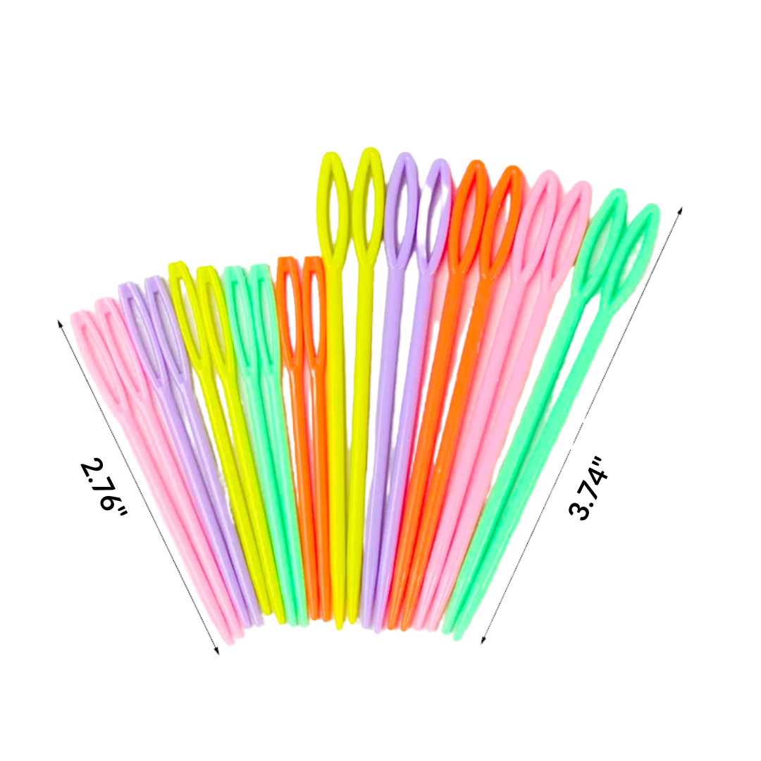Colorful versatile plastic yarn needles fanned out with percentage labels indicating a data distribution.
