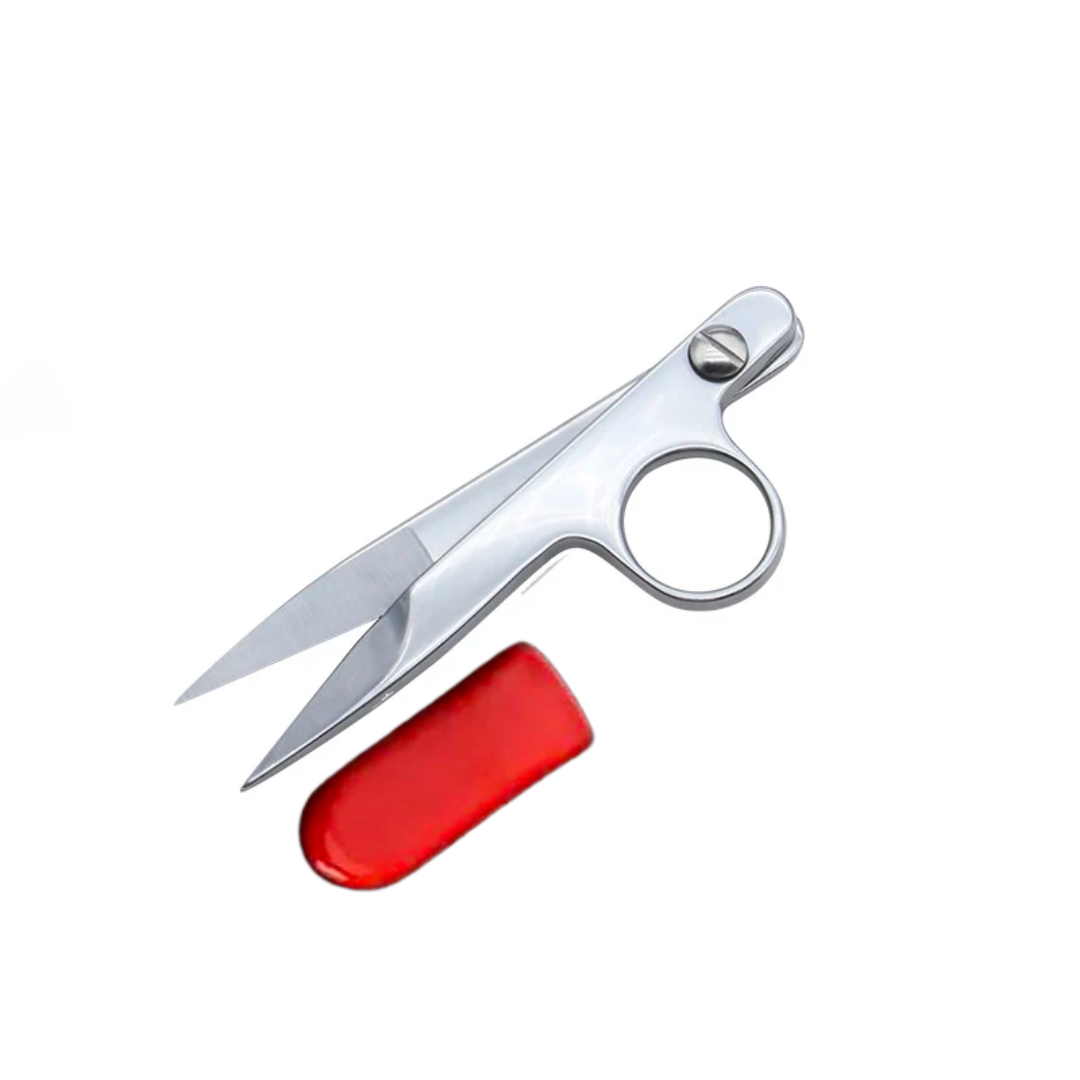 Stainless Steel Yarn Scissors with a red cover, designed for precise cutting of even the finest threads.