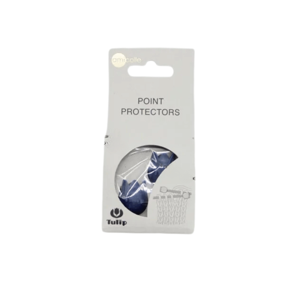 Tulip Rubber Point Protectors Large are made from durable rubber and feature an anti-slip design. Their packaging includes a convenient viewing window, showcasing the blue knitting point protectors inside.