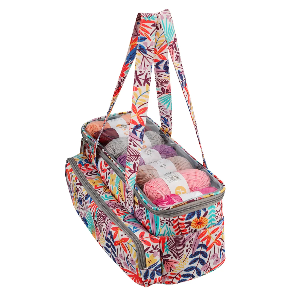 A high-quality, colorful Crochet Knitting Bag Organizer filled with various skeins of yarn, perfect for crafting enthusiasts.