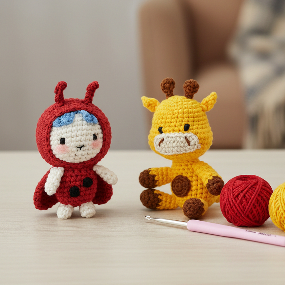 Crochet Amigurumi Kit: Gracie The Giraffe and Rosie Ladybird