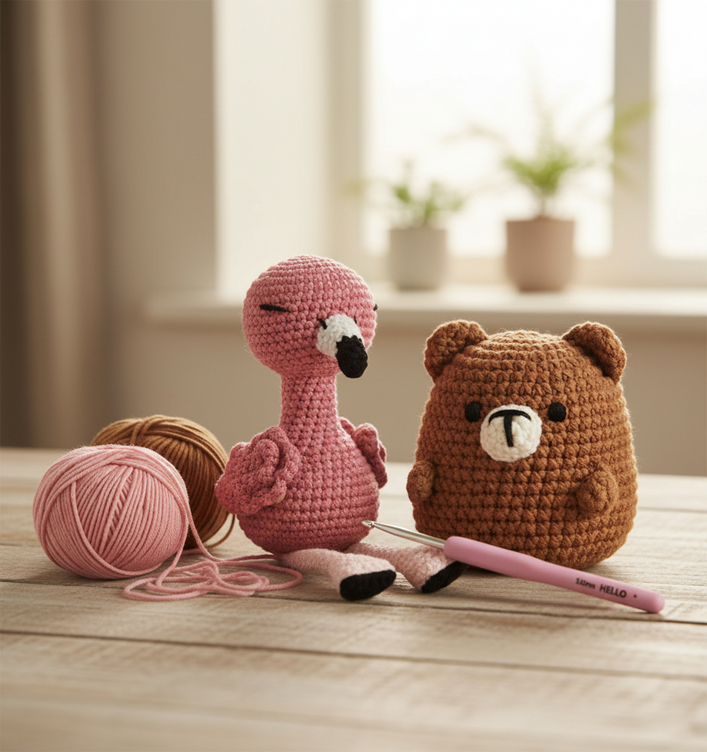 Crochet Amigurumi Kit - Felicity Flamingo and Billy the Bear