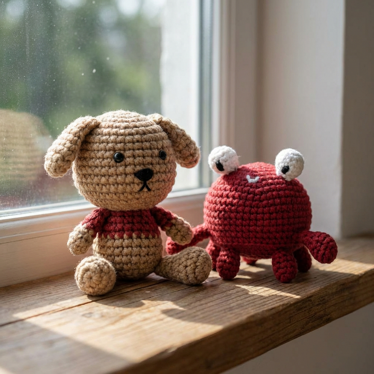 Crochet Amigurumi Kit: Pearl the Crab and Paws Peter Dog