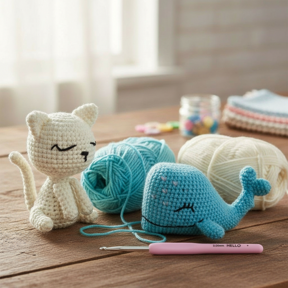 Crochet Amigurumi Kit: Willy The Whale and Milo The Kitten