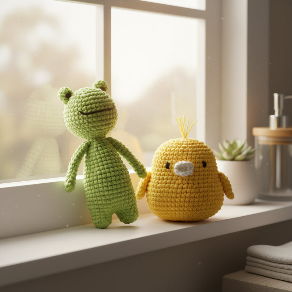 Crochet Amigurumi Kit: Colin the Chick and Trevor The Frog