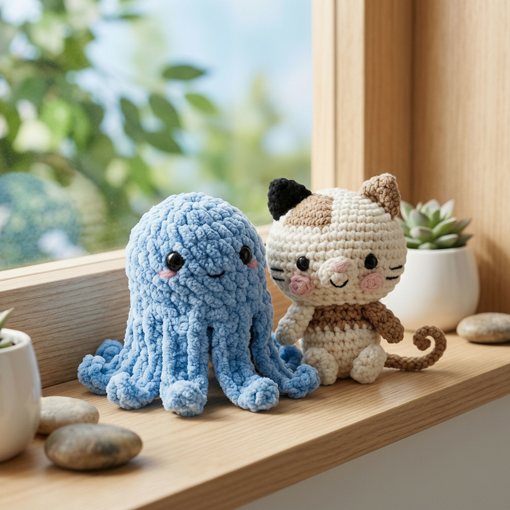 Crochet Amigurumi Kit: Charlie The Cat and Ozzy the Octopus
