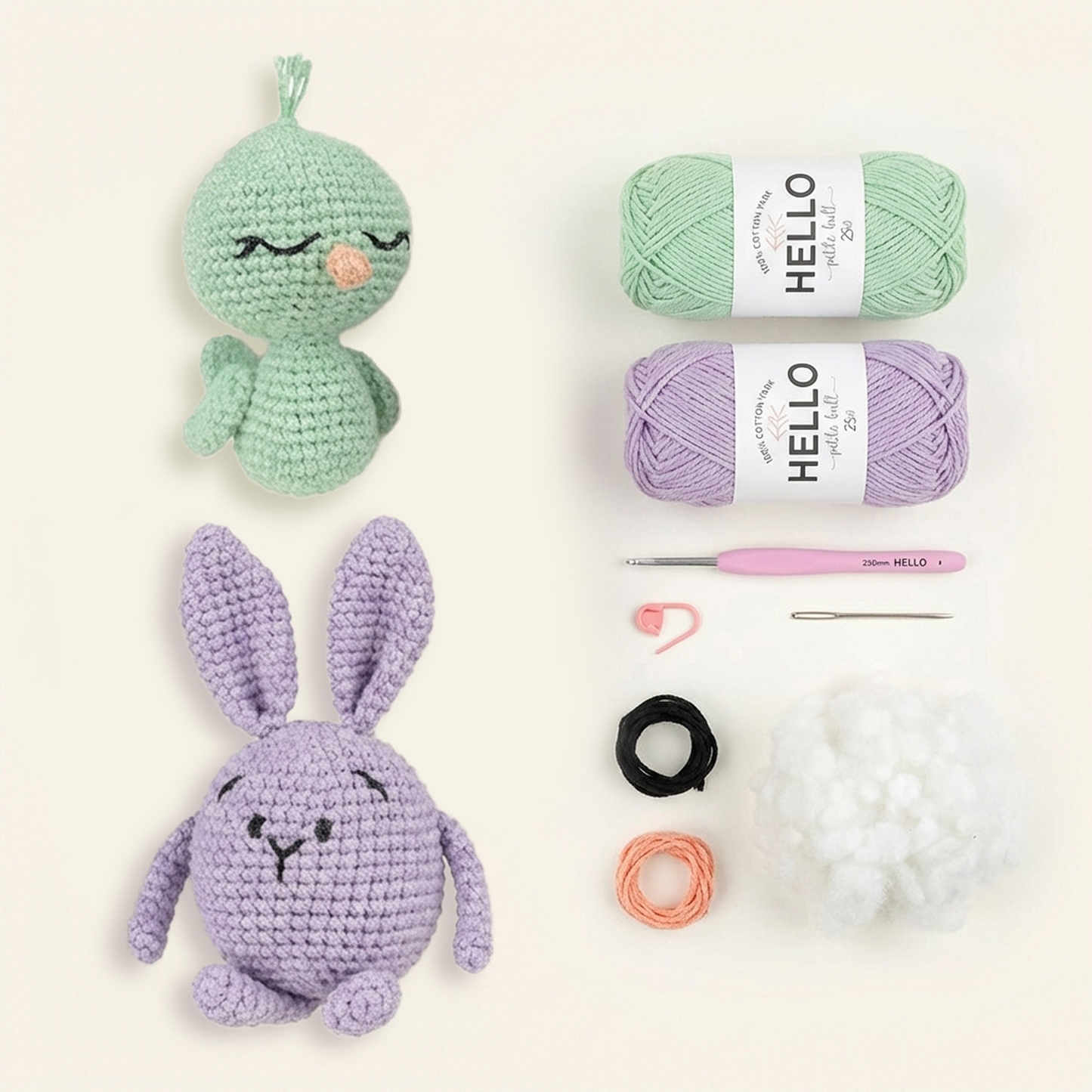 Crochet Amigurumi Kit - Pete The Bunny & Chip the Bird