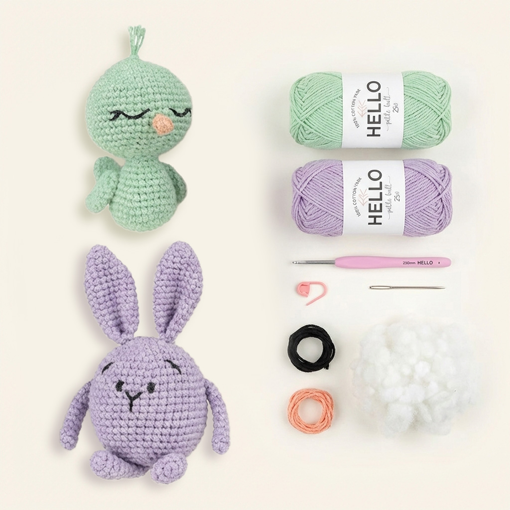 Crochet Amigurumi Kit - Pete The Bunny & Chip the Bird