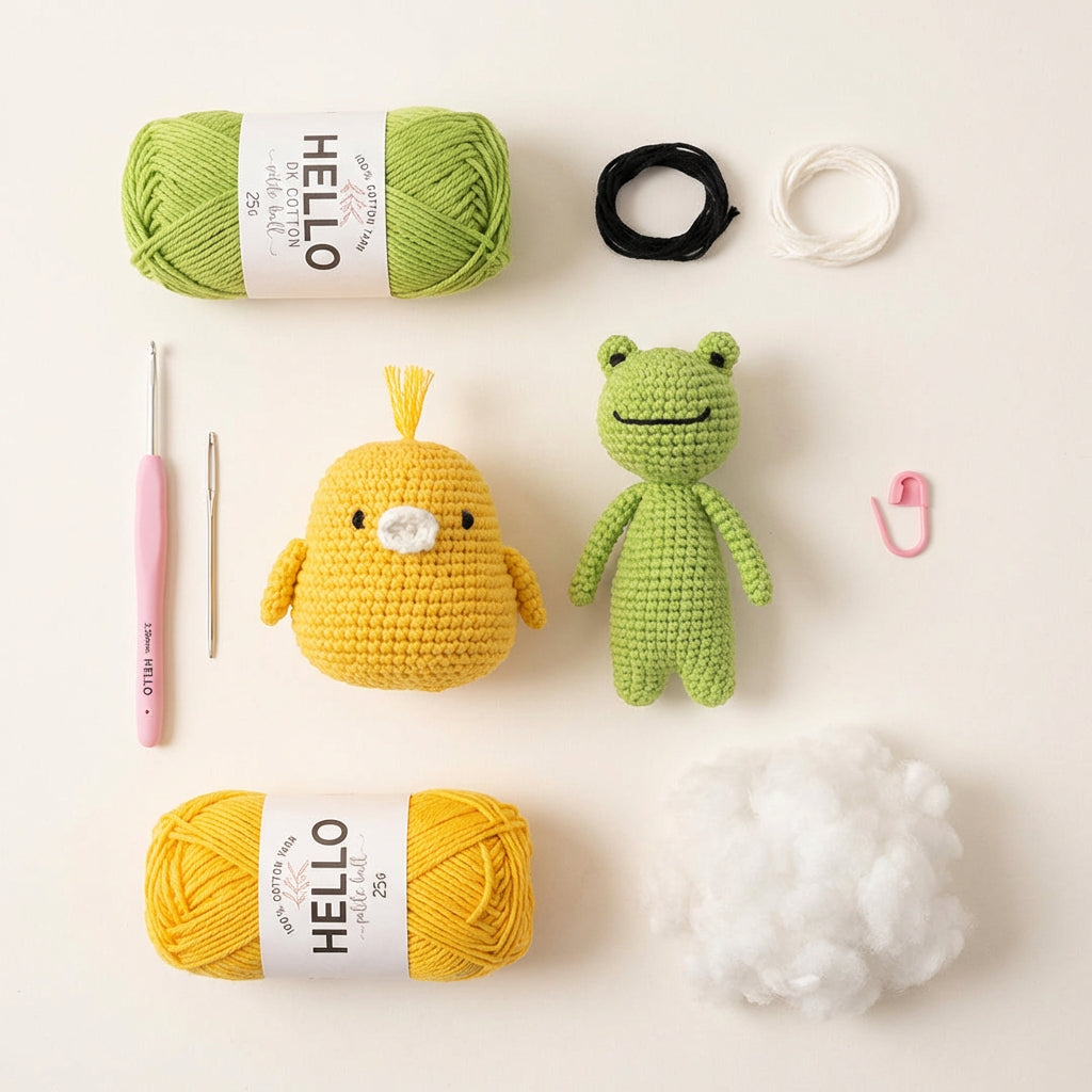 Crochet Amigurumi Kit: Colin the Chick and Trevor The Frog