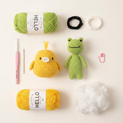 Crochet Amigurumi Kit: Colin the Chick and Trevor The Frog