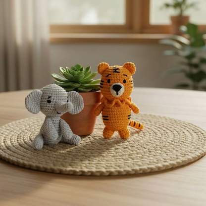 Crochet Amigurumi Kit - Elly the Elephant and Torey the Tiger