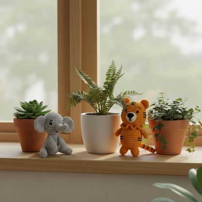Crochet Amigurumi Kit - Elly the Elephant and Torey the Tiger