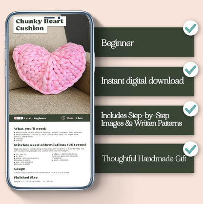 Chunky Heart Cushion Knitting Pattern