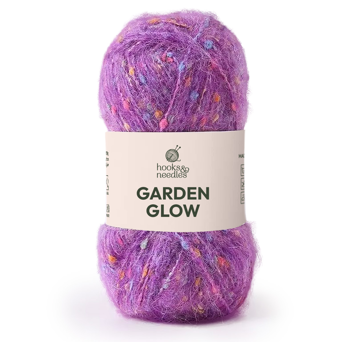 Garden Glow Yarn features vibrant purple shades with colorful flecks and is perfect for your next medium weight project.