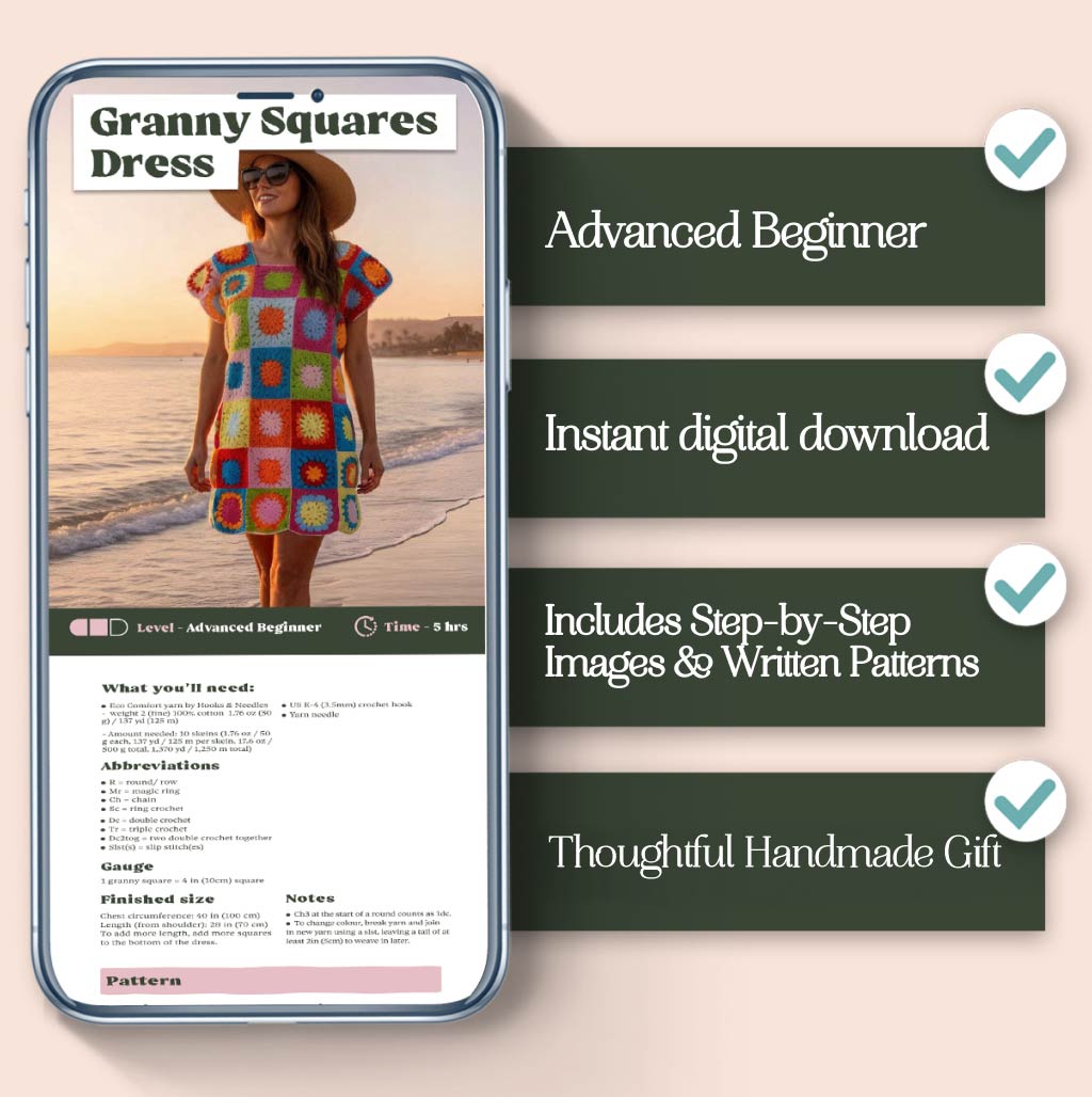 Granny Squares Dress Crochet Pattern