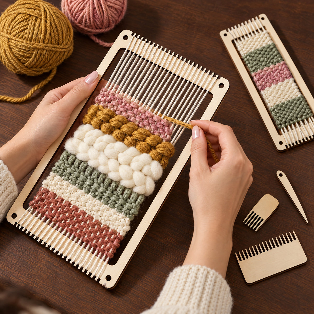 Wooden Weaving Loom Set
