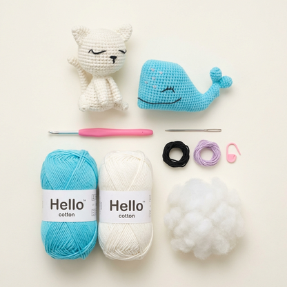 Crochet Amigurumi Kit: Willy The Whale and Milo The Kitten