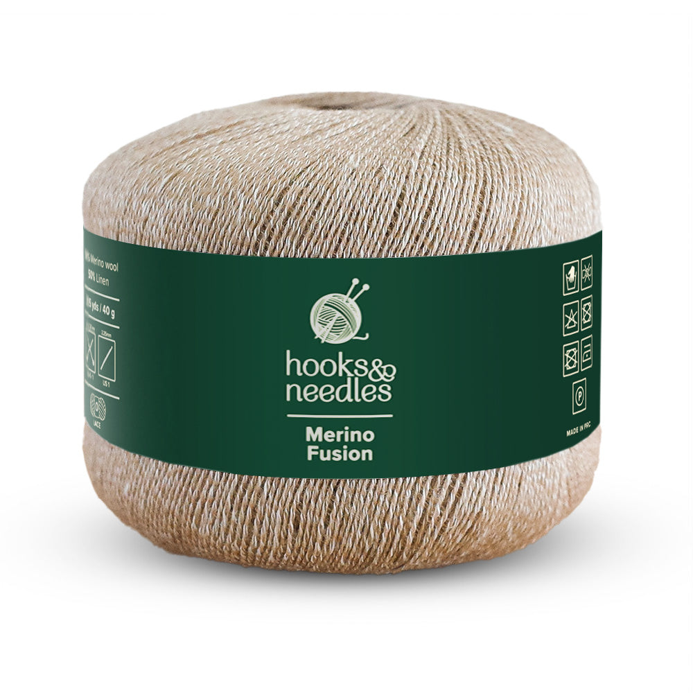 Image of Merino Fusion yarn, showcasing its soft texture, ideal for creating cozy, elegant knitwear.