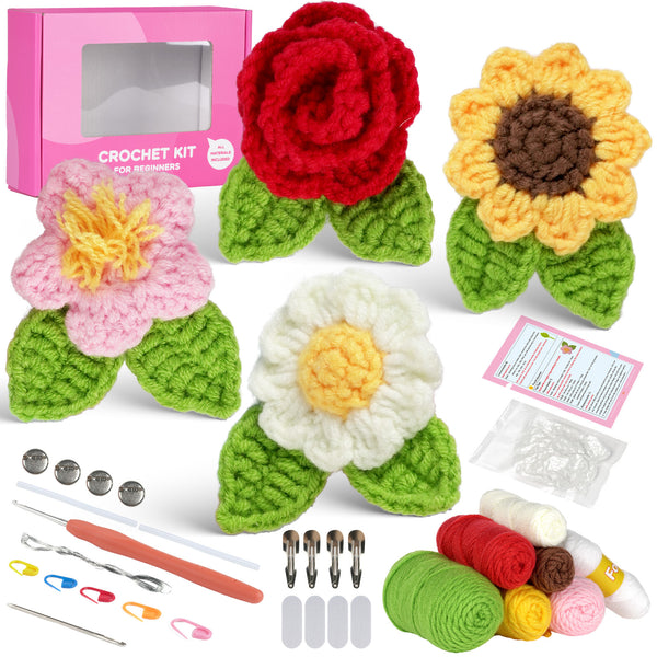 Crochet Flower Brooch Kit 4pcs – Hooks & Needles