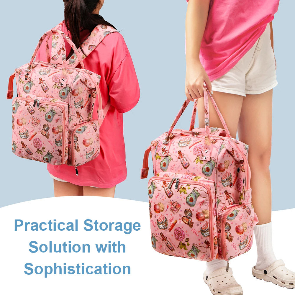 Tyenaza Woven Knitting Needles Storage Bag - Large Fabric Yarn Organizer With Handles (Rose Jacquard)