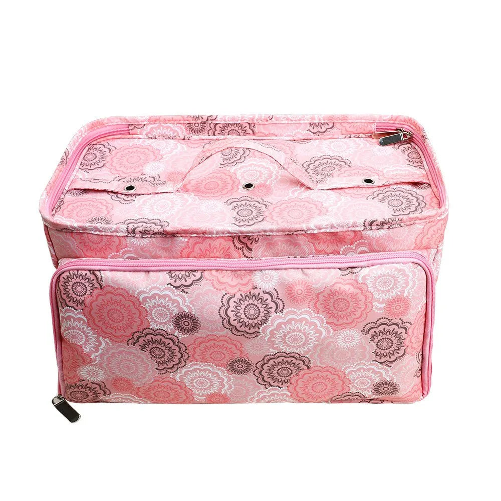 Pink floral patterned Multi-Purpose Craft Bag with multiple compartments.