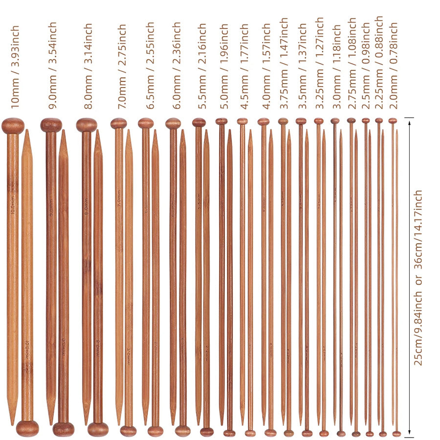 Sizes of Each Bamboo Knitting Needle