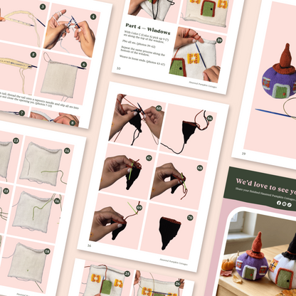 Haunted Pumpkin Cottages Knitting Pattern | Digital PDF Instant Download 🎃🏚️