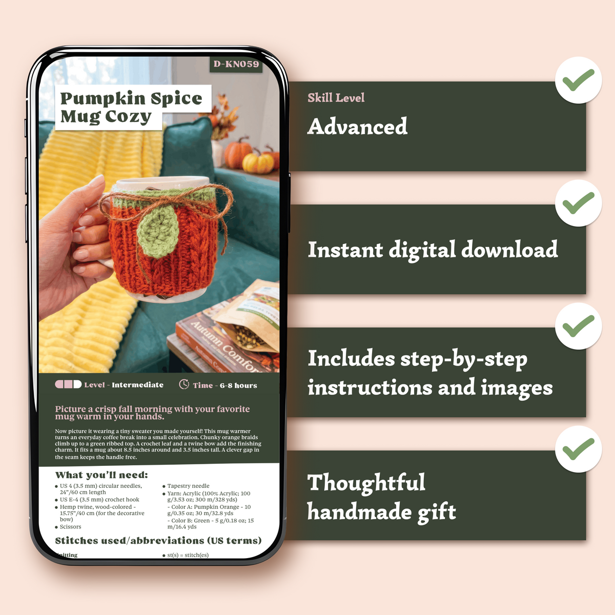 Pumpkin Spice Mug Cozy Knitting Pattern