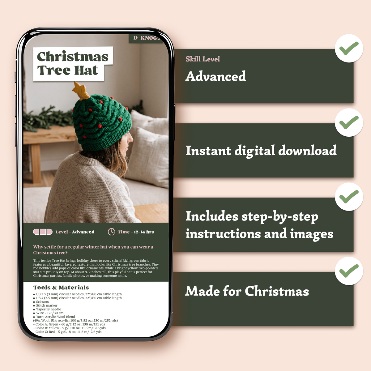 Christmas Tree Hat | Digital Knitting Pattern
