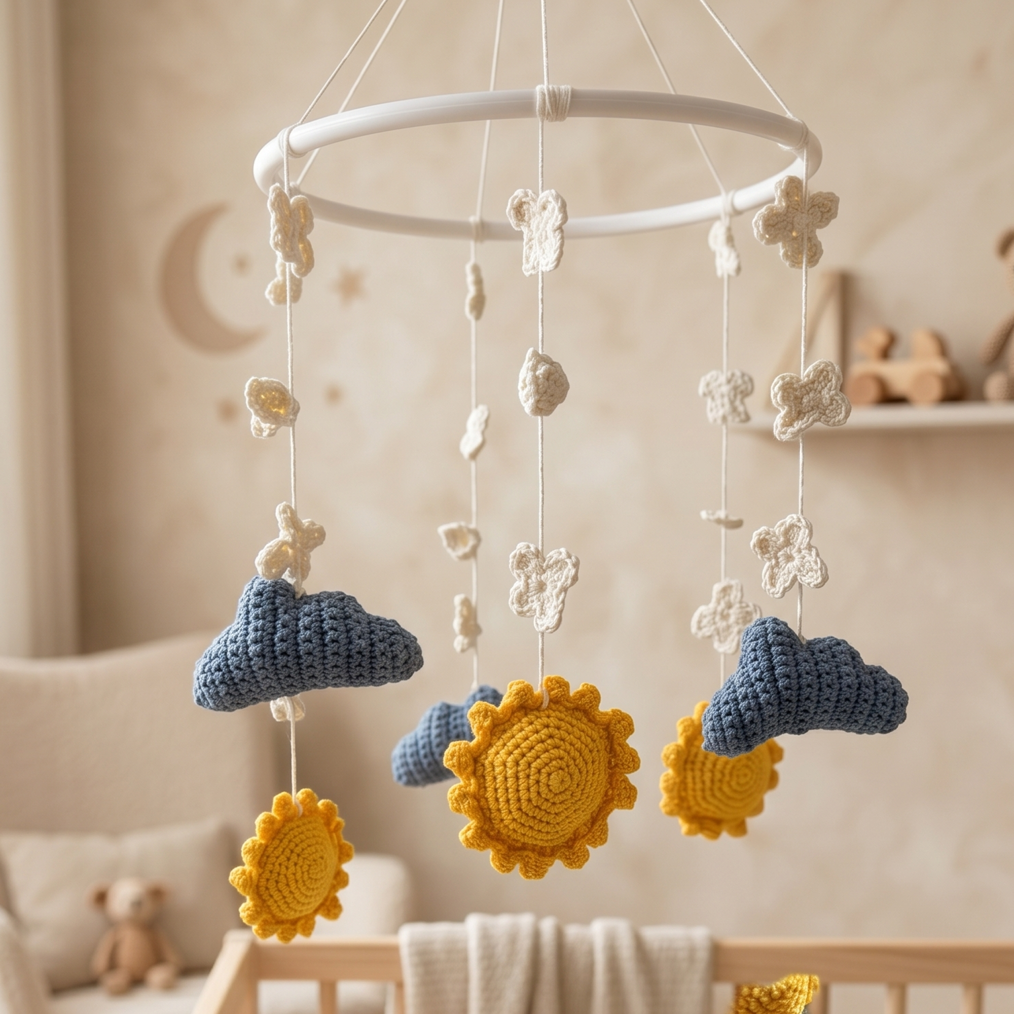 Sun and Cloud Baby Mobile Crochet Pattern