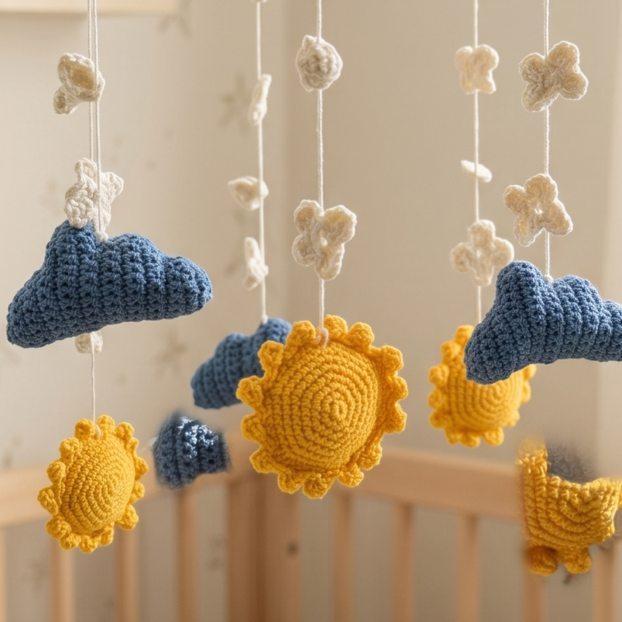 Sun and Cloud Baby Mobile Crochet Pattern