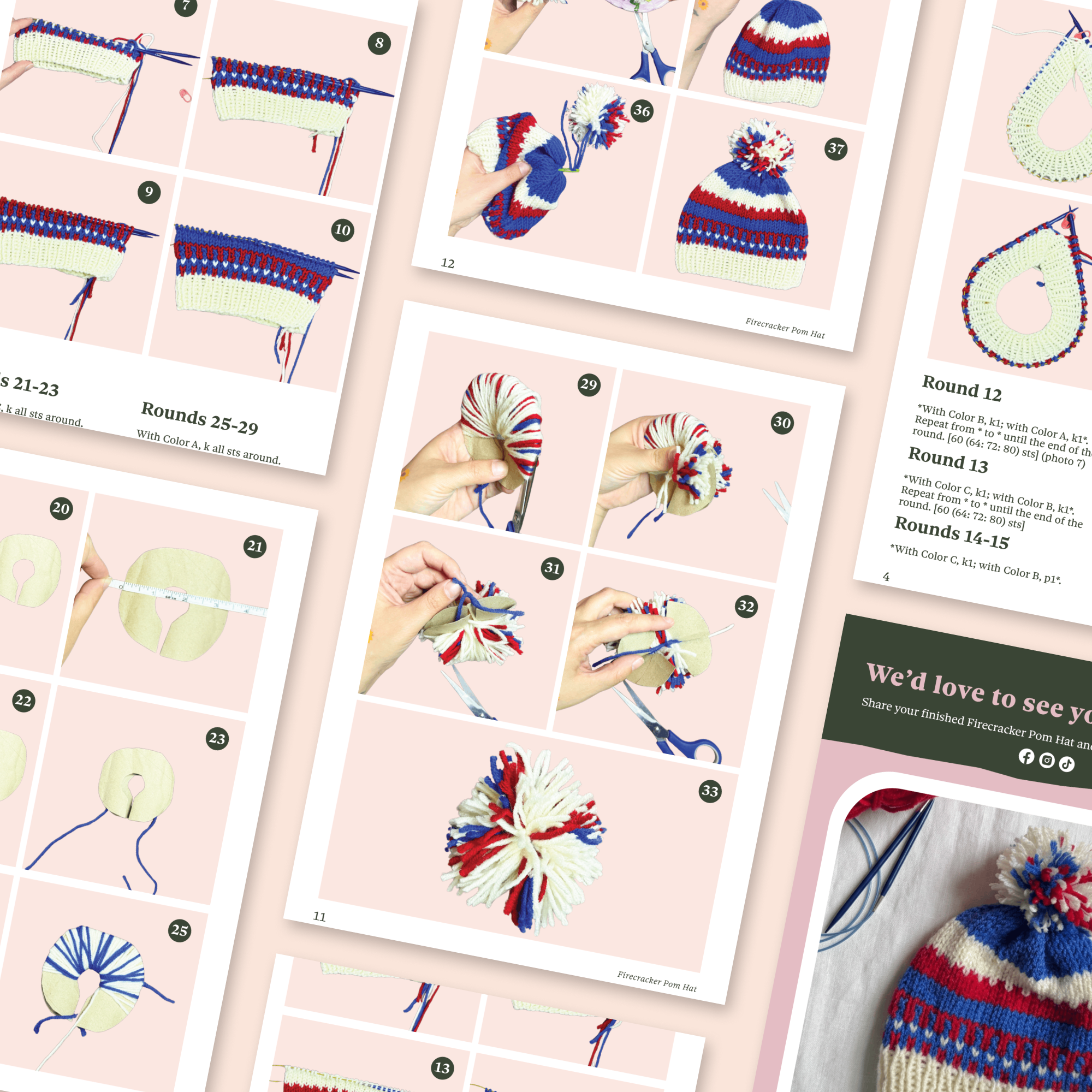 Firecracker Pom Hat Knitting Pattern