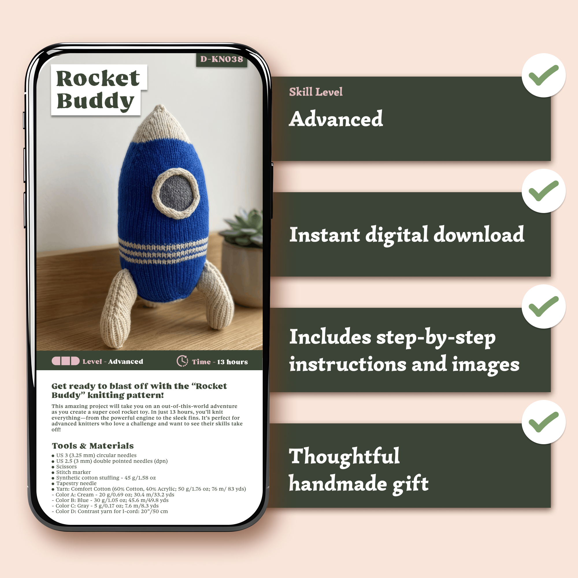 Rocket Buddy Knitted Toy Pattern