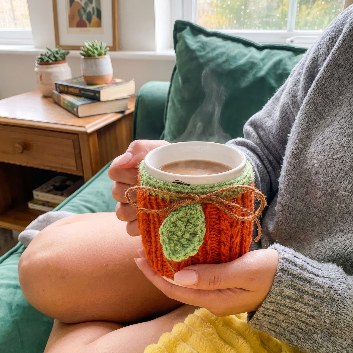 Pumpkin Spice Mug Cozy Knitting Pattern