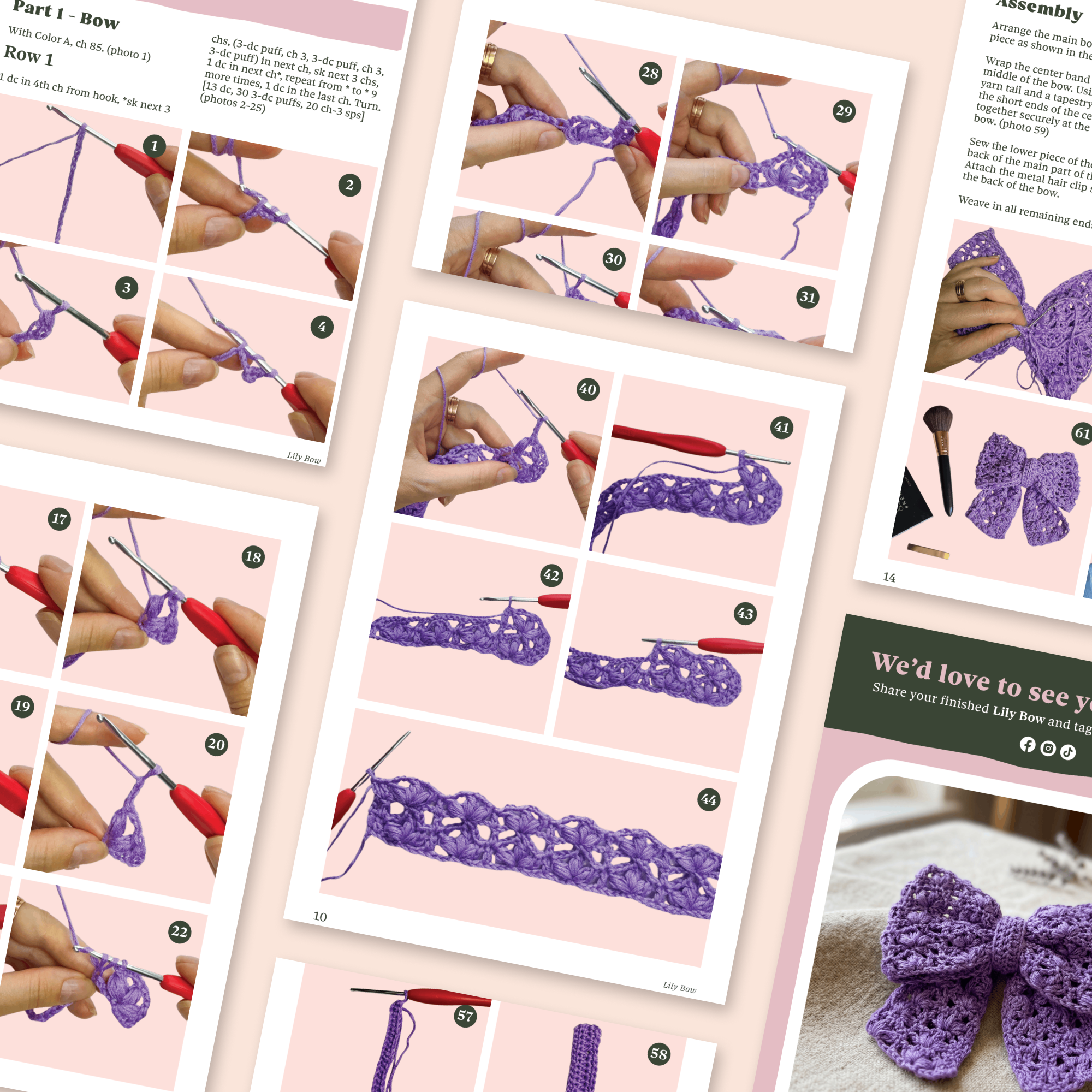 Lily Bow Crochet Hair Clip Pattern
