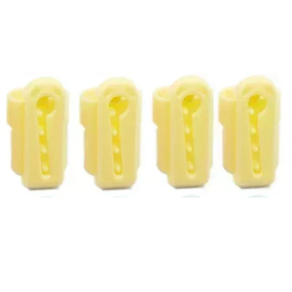 The Yarn Finger Guide 4pcs, featuring four yellow key-shaped plastic pieces, is ideal for enhancing knitting efficiency by keeping your yarn perfectly organized.