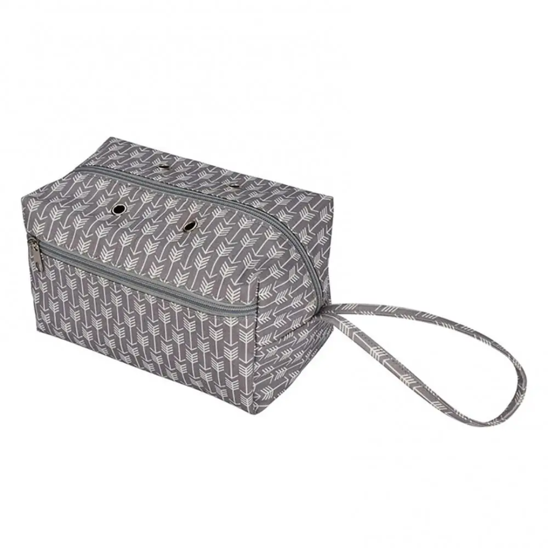 Portable Knitting Organizer (Bundle) in gray, featuring a charming leaf pattern, rectangular shape, zipper closure, and a convenient side carrying strap—perfect for knitting or yarn storage on the go.