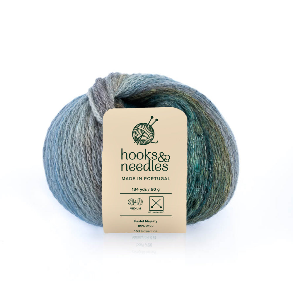 Image of Pastel Majesty yarn, showcasing its soft texture, ideal for creating cozy, elegant knitwear.